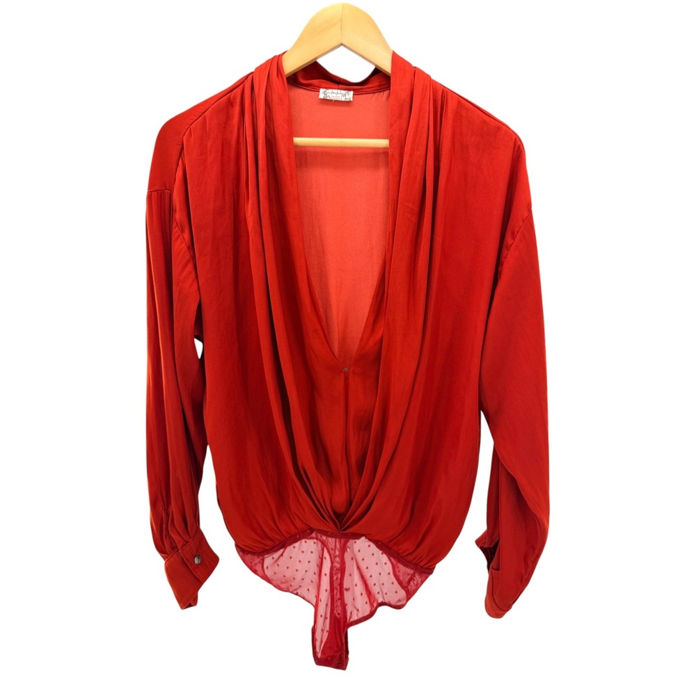 Intimately Free People Rust Red Draped Deep V-Neck Bodysuit L Romantic Date
